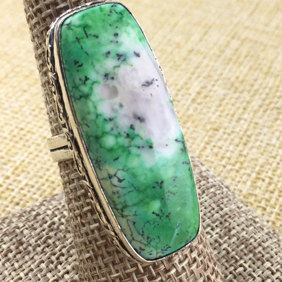 Dendritic Dendrite Opal Stone Ring Size 8 1/4 - Picture 8 of 8